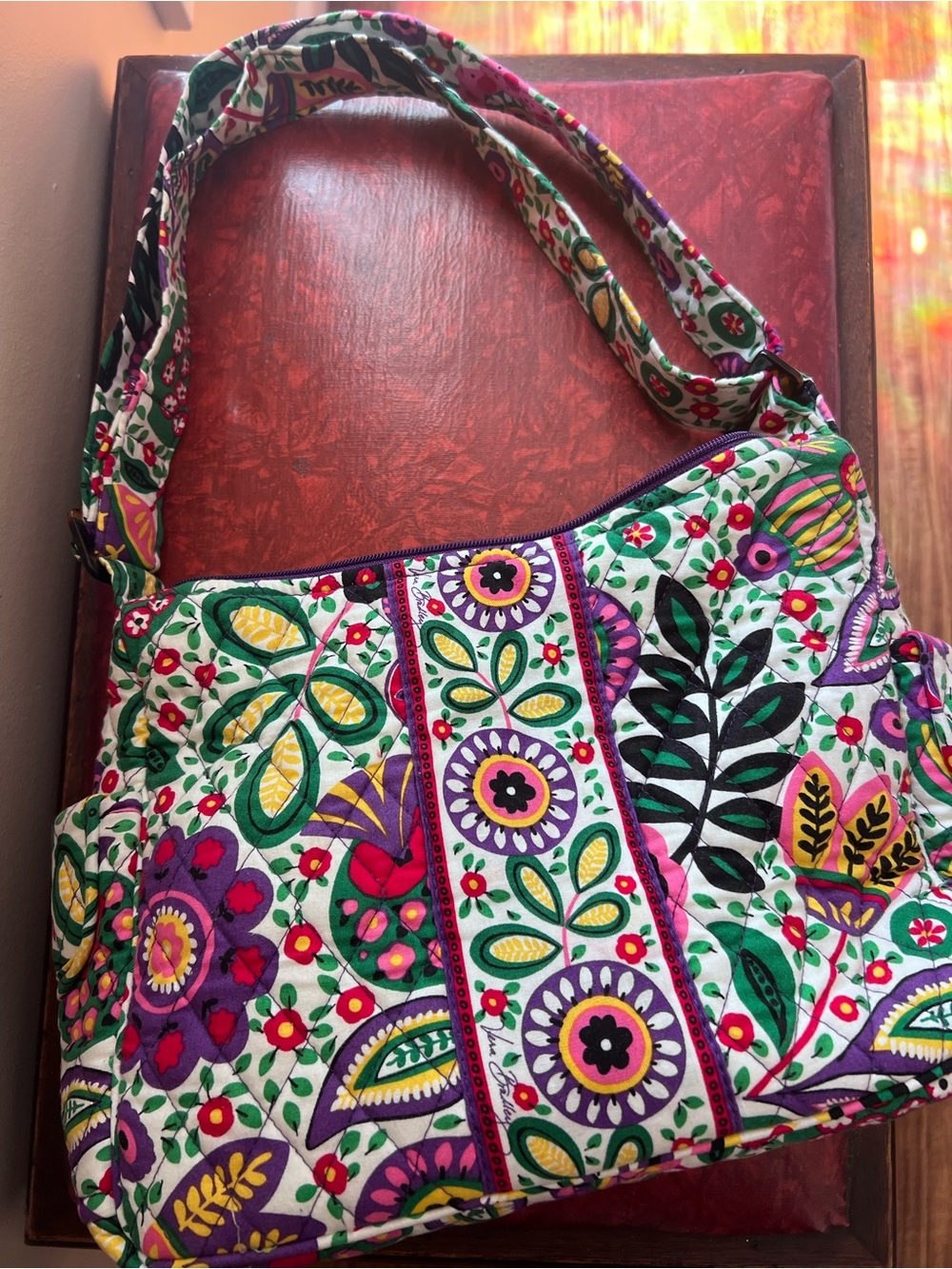 Vera Bradley Floral Quilted Shoulder Bag in Purple, Green, Yellow, Pink